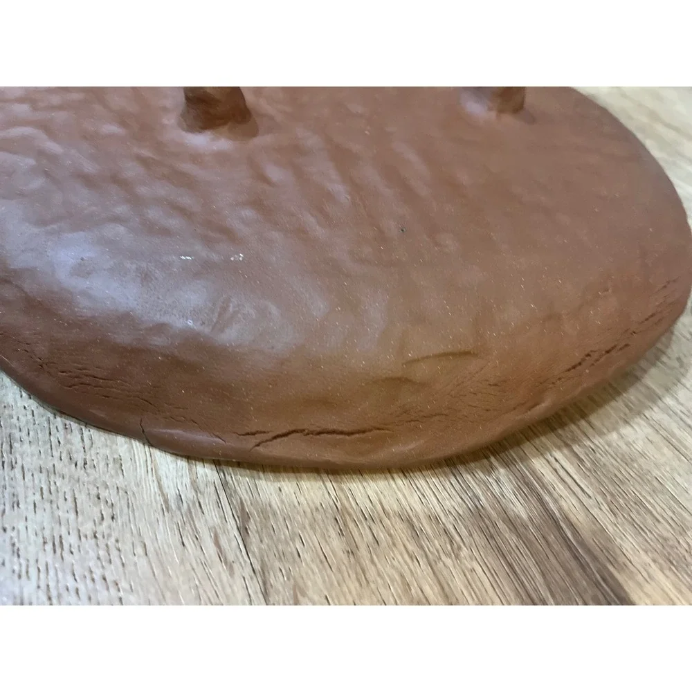 Handmade Studio Pottery Fern Leaf Green Glazed‎ Terracotta Tripod Bowl 11.5 inch